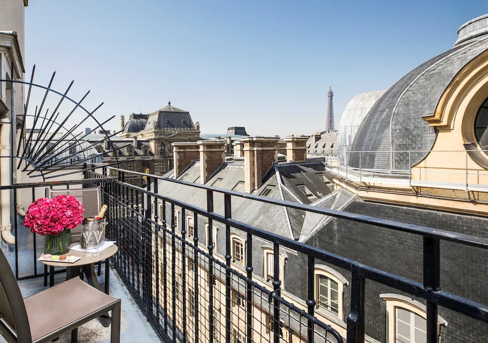Balcony View of the Eiffel Tower from the Grand Hotel du Palais Royal Hotel