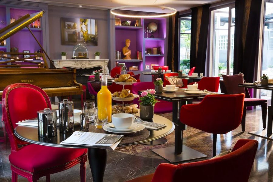 Piano and Chairs in Parisian Hotel Lobby
