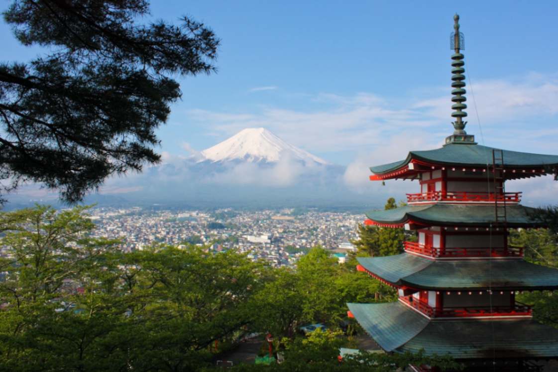 Shrine in Kyoto Japan with Mt. Fuji in the background