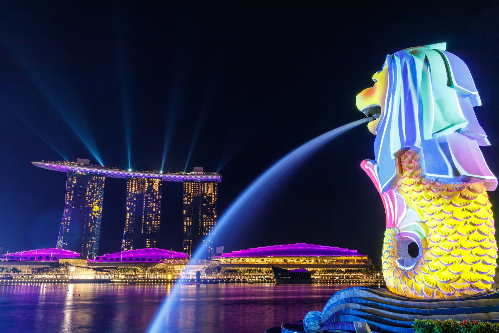 Merlion across Marina Bay Sands Singapore