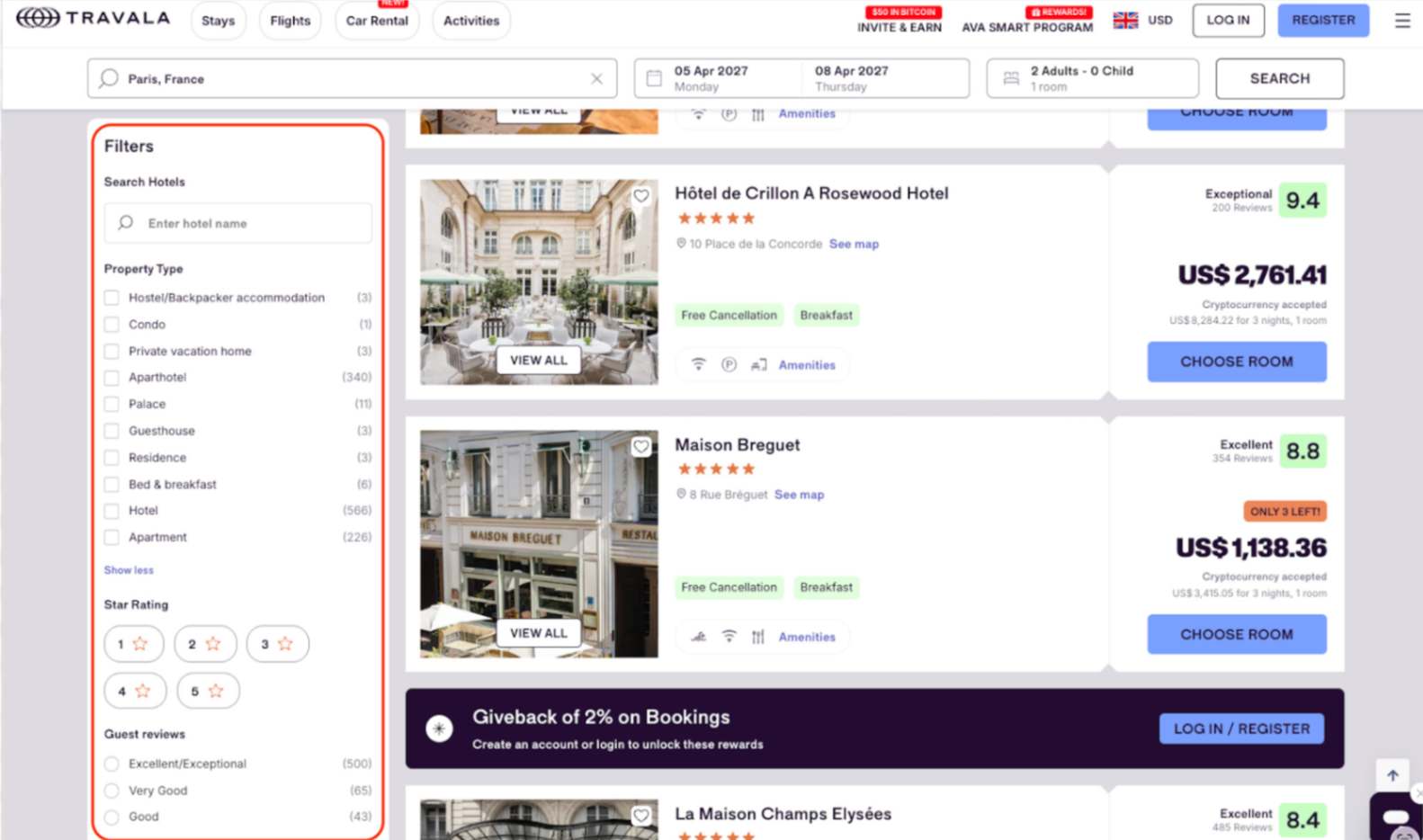 Filters for Hotels in Paris